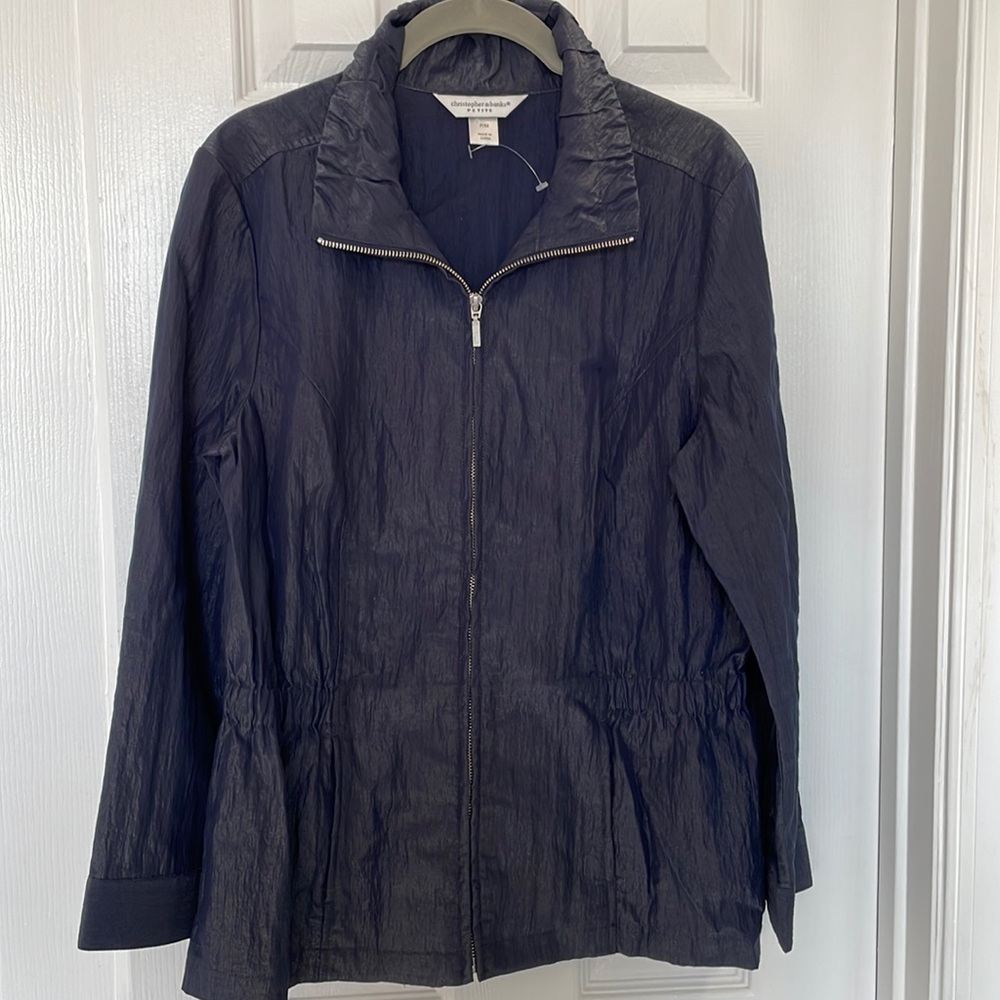 Christopher & Banks NAVY with a GOLD sheen Zip Jacket elastic waist size MP
